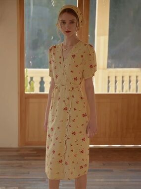 Simple Retro Kimura floral-print midi dress